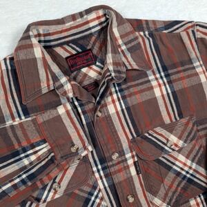 Vintage Five Brother Flannel Shirt Mens Large Brown Plaid Long Sleeve Y2K